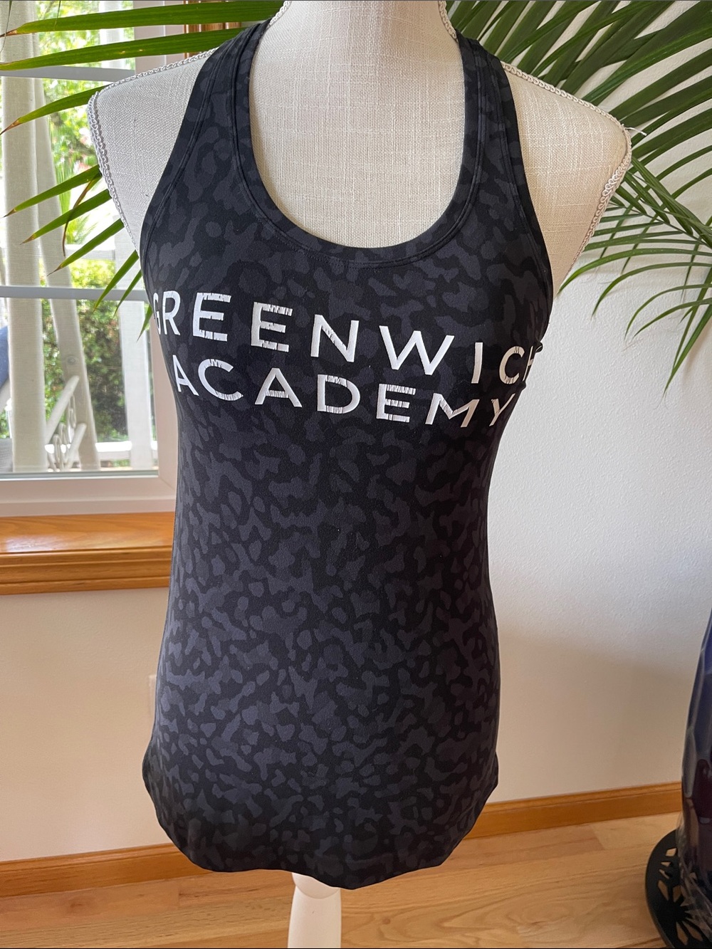 lululemon athletica Black Printed Racerback Tank with White Logo